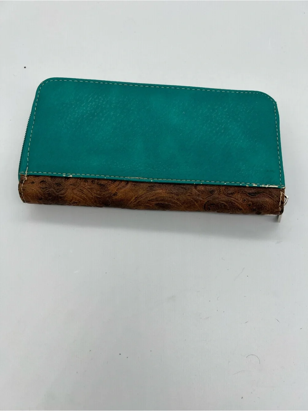 American Bling Teal Floral Sugar Skull Zip Wallet